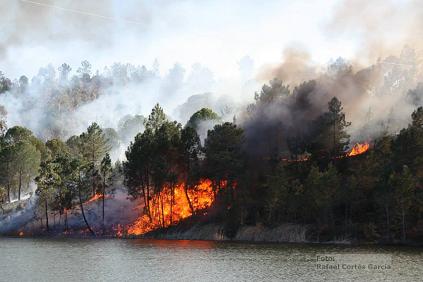 Un incendio quema unas 8 hectáreas en el entorno del pantano de Zalamea la Real